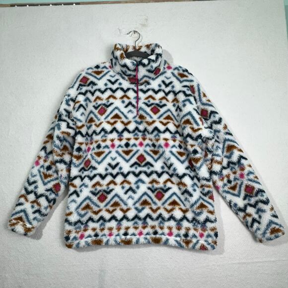 Eddie Bauer Aztec Print Soft Plush Fleece Pullover Sweater 1/4 Zip Size Large - Picture 1 of 7